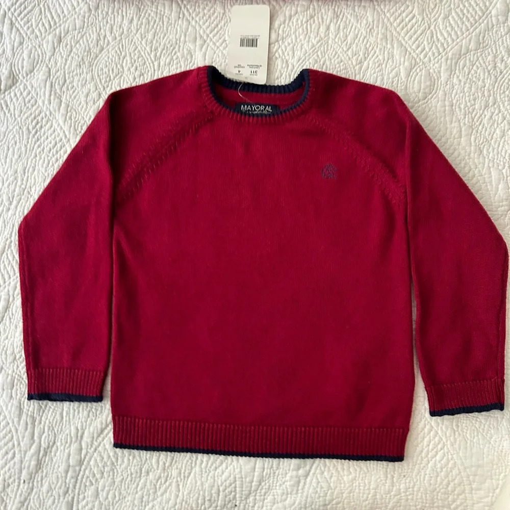 NWT Boys Mayoral Sweater in Cranberry Red/Navy trim Size 4. Round neck